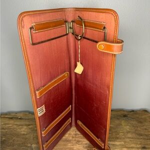 Genuine Leather Tie Travel Storage Case Zip Hanging VTG Retro Organizer Necktie